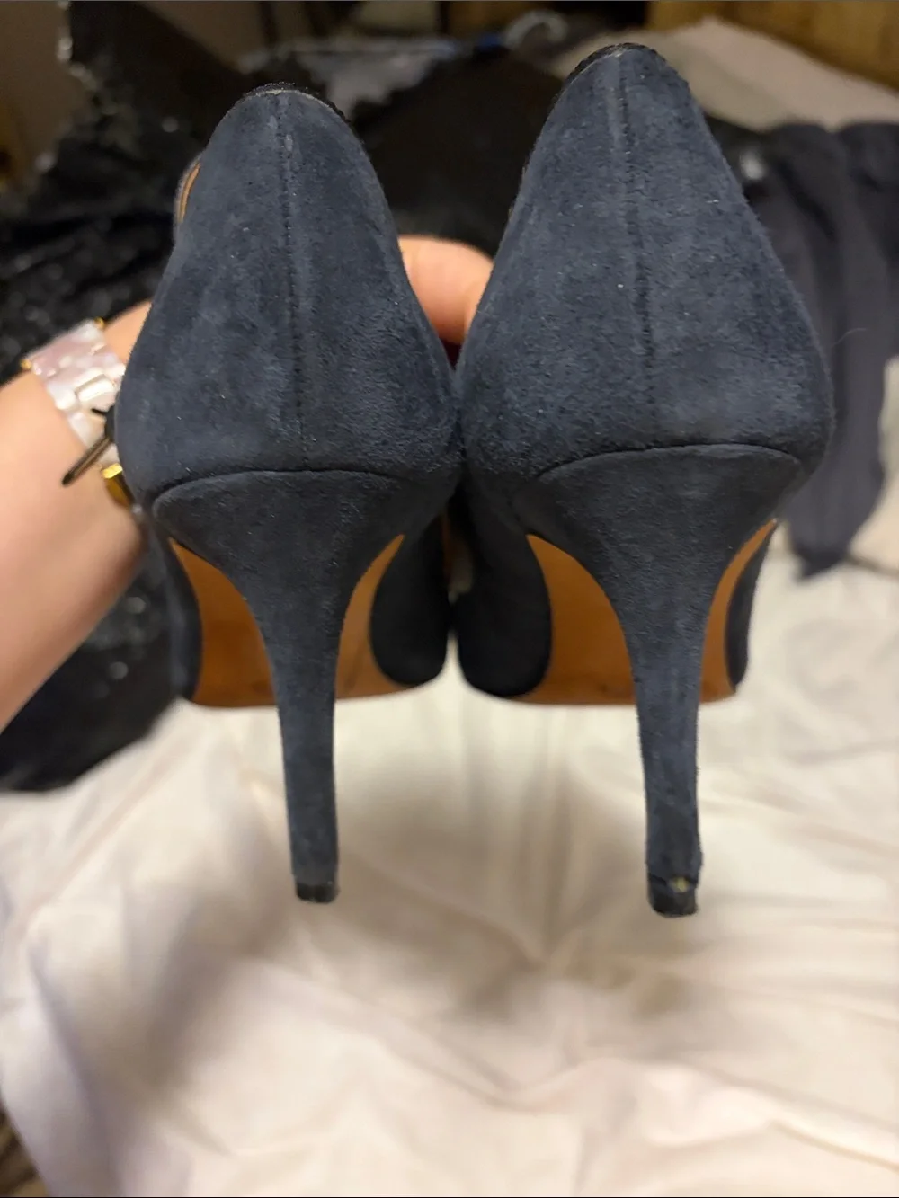 Coach Navy and Black Pointed Toe Ankle-Strap Pumps - 9
